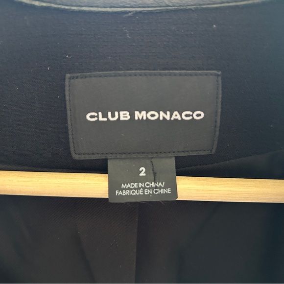 Club Monaco Black Women's Blazer w/ Leather Trim, Size 2 - Picture 3 of 12